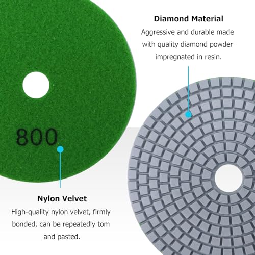 5 Inch Diamond Polishing Pads with 5/8’’-11 Hook & Loop Backing Pads, 10pcs Wet/Dry Concrete Polish Tools Kit for Drill, Grinder, Polisher, 50-3000 Grit Polishing Set for Marble Granite Quartz Stone - size: 5 Inch 50-3000 Grit