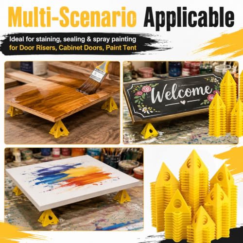 RUGLAMZHIP 50pcs Painters Pyramids, Painters Pyramid Stands | Painter's Stands & Mini Tripods for Door Risers, Cabinet Doors, Paint Tent, Woodworking Tools, Cabinet Pouring Accessories - style: Yellow-50pcs