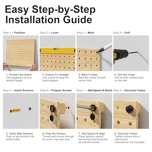VOIMO Bamboo Peg board Wall Organizer, 4 Panels, 16 x 12 in, 35 Hooks - size: 16'' X 12'' (4 Panels)