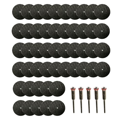 50Pcs 1-1/4" Reinforced Resin Cut Off Wheels with 4Pcs 1/8" Mandrels, Dremel Rotary Tool Cutting Blades for Metal Wood Jewelry