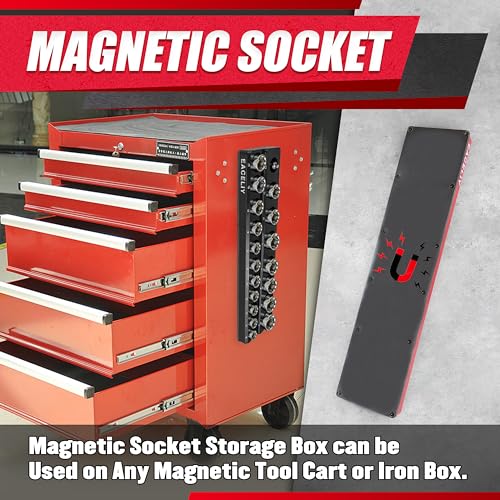 Magnetic Socket Organizer Set, 1/2", 1/4" and 3/8" SAE & Metric Deep & Shallow Tools Tray Holder Kit, holds 199pcs Sockets (sockets not included) (8PC 1/2&3/8&1/4) 丨8PCS - size: 8PC 1/2&3/8&1/4