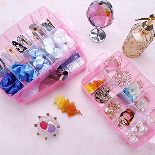 Bead Organizer 3 tier 30 grid Stackable Craft Hair Tackle Storage Pink - size: 3-Tier Pink