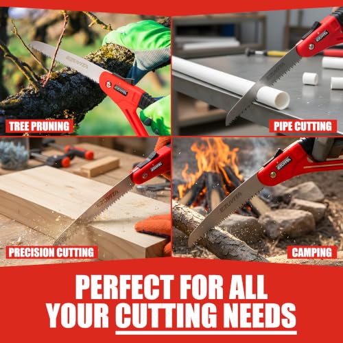 7 inch Folding Saw with EDC Pouch | Triple-Cut Pruning Saw, Induction-Hardened Teeth, Curved TPR Handle, Secure Lock, High-Carbon Steel Blade, for Wood Cutting