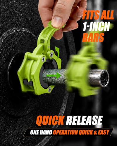 MAXRICH Ultra-Thin 1-Inch Barbell Clamps, Quick Release Weight Clips for 23–30mm Bars, Secure Barbell Collars for Home Gym - color: Green