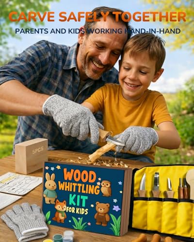 Wood Carving Whittling Kit for Kids: Round-Tip Knife Set with Storage Bag