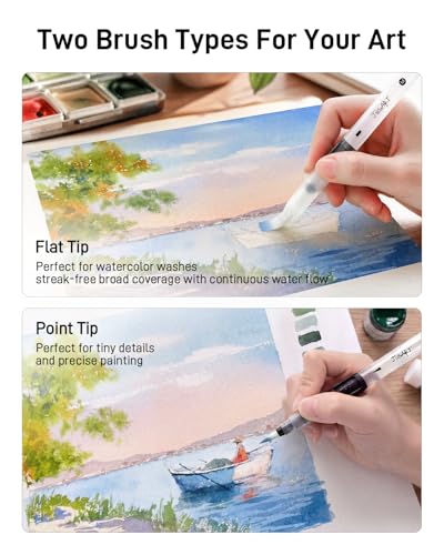 JusArt Water Brush Pens 6-Pack Leak-Proof Refillable Watercolor Pens - color: 6 Pcs Black