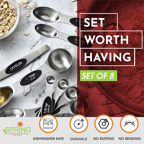 Spring Chef Stainless Steel Magnetic Measuring Spoons Set of 8, Black - color: Black, size: 1-Pack