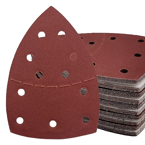 50 PCS Mouse Detail Sander Sandpaper, 180 Grit Palm Sander Sandpaper 11 Holes Hook and Loop Sander Pads Triangular Sanding Sheets Abrasive Sanding Paper for Mouse Sander - size: 180 Grit