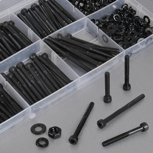 VGBUY 312Pcs M4 Screw Kit, Black M4 Screws (6 Sizes 25-50mm), Metric Nuts and Bolts Assortment Kit, Hex Socket Head Cap 25/30/35/40/45/50mm with Washer Nuts, 12.9 Grade - size: M4x25/30/35/40/45/50mm, style: Socket Head