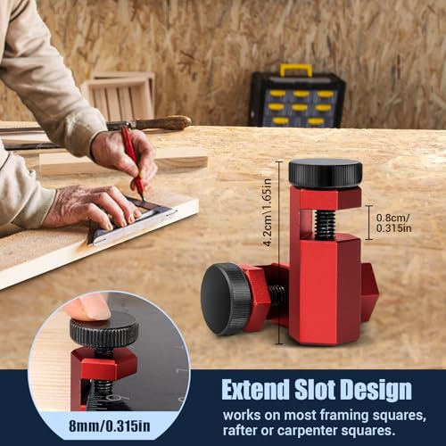 Red Cocowin Tall Stair Gauges for Framing Square with Holder and Carabiner Stair guages Knobs Tool for Circular Saw Metal Stair Stringer Layout Tool for Carpentry Squares Stair and Rafter Gauge Clamps - style: 1 Pack Red