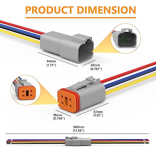 Newdeli Deutsch 4 Pin Connector Kit Waterproof Electrical Connector 16 AWG Male and Female Automotive Wire Connectors for Car Truck Boat, Dt Connector 6 Sets - size: DT Connector 6 Sets 4 Pin