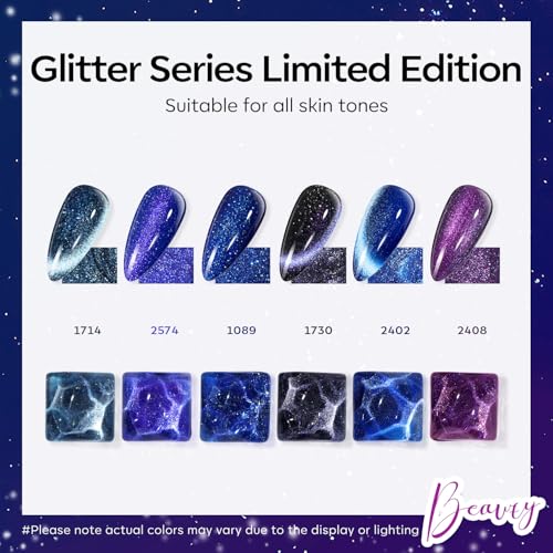 modelones Blue Cat Eye Gel Nail Polish Set, 6 Colors Glitter Magnet - color: A1-Midnight Hues