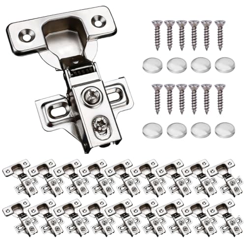 20 Pack Soft Close Cabinet Door Hinges for 1/2 Inch Overlay Cupboard, 105 Degree Opening Angel, Stainless Concealed Kitchen Cabinet Hinges with Mounting Screws, Manual and Door Bumpers - size: 1/2 inch Overlay