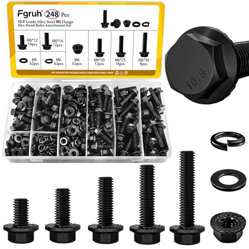 248PCS M6 Flange Hex Bolt Assortment Kit, M6-1.0 x 12/16/20/25/30 mm - size: M6 248pcs