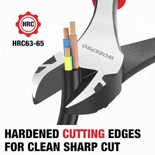 WORKPRO 8 Inch High Leverage Diagonal Pliers, Cr-V Steel & Anti-Slip Handle | Heavy Duty Wire Cutters, Diagonal Cutters, for Cutting Copper, Brass, Iron, Aluminum & Steel Wires