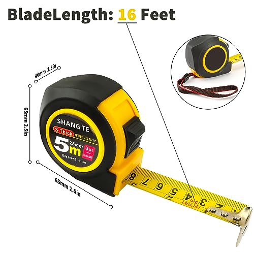 Steel Measuring Tape, Tape Measure 16 ft, Measuring Tape Retractable, 16-Foot Basics Self-Locking Measurement Self Lock Auto Tape Rule Imperial/Metric for Body Measurements - color: 1 Pack, size: 4.9 m