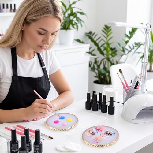 2 Pcs Resin Nail Art Palette, White Gold Edge Mixing Tray - color: White
