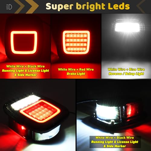2Pcs Square Smoked Lens LED Halo Brake Stop Running/Reverse/License Plate/Clearance marker Combination tail Lights, Universal Fit for 1979-2006 Wrangler TJ/YJ/CJ5/CJ7, Trucks, Trailers