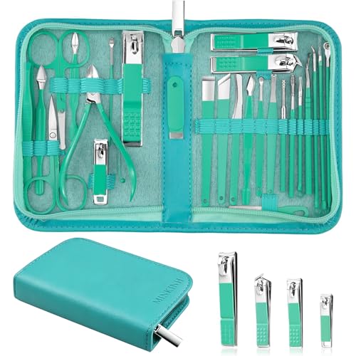 MINKINH 26-Piece Travel Manicure Set, Portable Nail Kit for Men and Women - color: Green