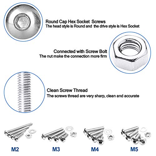 NINDEJIN 880 PCS M2 M3 M4 M5 Hex Socket Button Head Screws Bolts Nuts Kit - size: 880 Hex Round Head Socket Screws Nuts