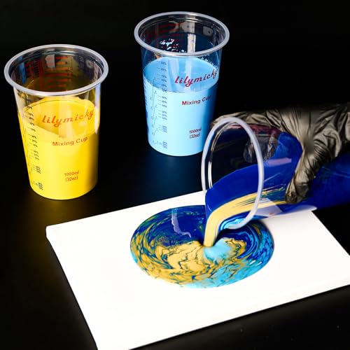 25 Pack Plastic Mixing Cups, 32 oz Disposable Mixing Cups