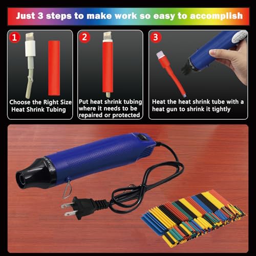Wire Heat Shrink Tubing Kit + Mini Heat Gun for Shrink Tubing + 328pcs 2:1 Wire Shrink Wrap Tubing + for Wires,Shrink Wrap and Cable Repair. - size: Shrink Ratio 2:1 (328pcs)