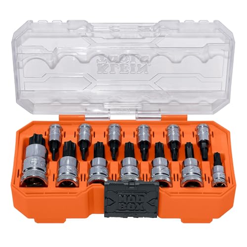 Klein Tools 65213TX Knurled TORX Bit Socket Set, T8 toT60, 1/4, 3/8 and 1/2-Inch Drives, Premium Cr-V Steel, MODBox Case, 13-Piece - style: TORX