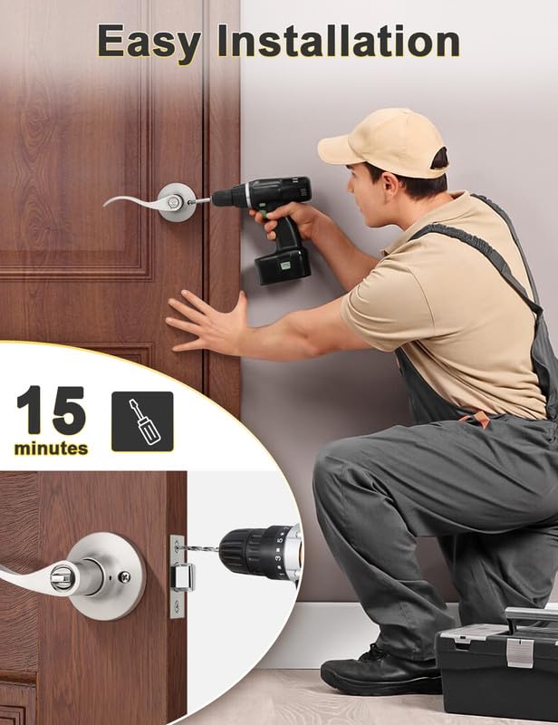 Mengico 10 Pack Satin Nickel Privacy Door Lever, Modern Interior Door Knobs Locks for Bedroom and Bathroom, Heavy Duty Door Handle, Reversible Wave Lever Handle - size: Privacy Function - Keyless