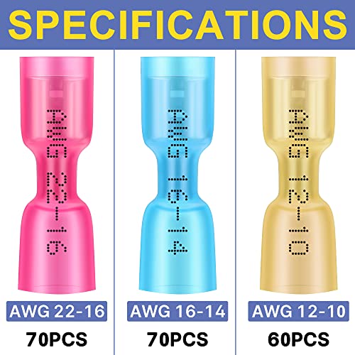 haisstronica 200PCS Heat Shrink Spade Connectors, 22-10 AWG, Female - size: AWG 22-10, style: Female 200PCS