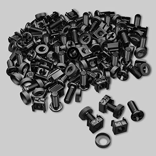 50-Pack M6 x 16mm Computer Rack Mount Cage Screws, Nuts & Washers for Server Cabinet - Black