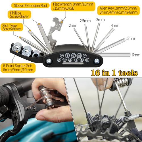 Bike Repair Kit, Bike Tire Repair Tool Kit, Including Bike Tire Pump, 16-in-1 Bike Multitool, Bicycle Tire Repair Accessories, Used for Mountain Bike and Road Bike - size: Multi-Tool+Inflator+Tire Repair Kit