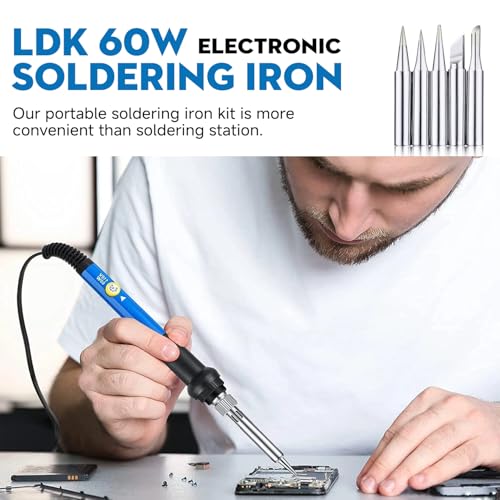 LDK 60W Soldering Iron Kit, 110V Soldering Iron Adjustable Temperature - color: Blue