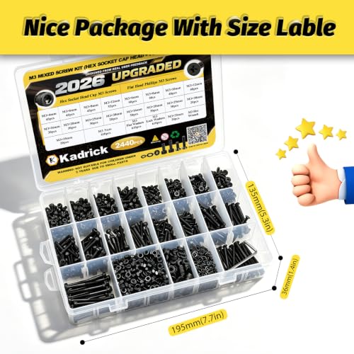 Kadrick 2440PCS M3 Screws Assortment,Hex Socket Cap & Countersunk M3 Screws - size: M3 2440Pcs 4-35mm
