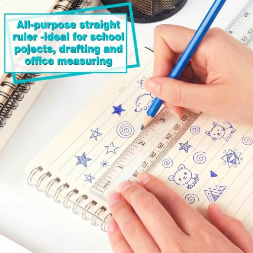 EBOOT 2 Pack Plastic Ruler Straight Ruler Plastic Measuring Tool for Student School Office(Clear,6 Inch,12 Inch Style) - color: White, size: 6 Inch,12 Inch