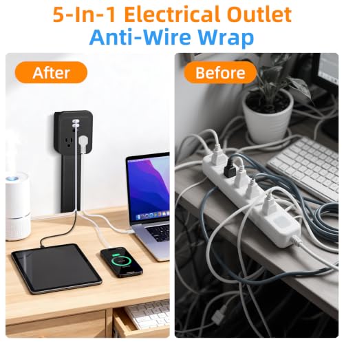 Outlet Extender 17-41in，Upgrade Stable USB-A&USB-C Wall Outlet Extender Made of Fireproof Material，Wall Plug Extender Anti-Wires-Chaos，with 4 Fixed Angles Suit for Outlet Behind Desk, Sofa（Black） - color: Black 17-41in