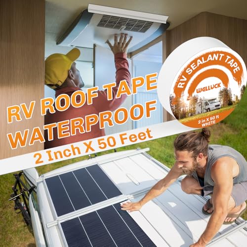 WELLUCK RV Roof Tape Sealant Roofing Tape, 2 Inch X 50 Foot Natural White RV Tape for Roof Repair Camper Trailer Boat Sealing Leak Repair, UV & Waterproof - style: 2inch x 50ft