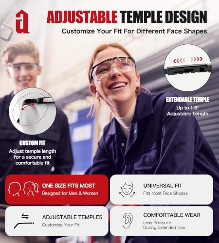 antools 2 Pack ANSI Z87+ Safety Glasses, Anti-Fog, Scratch-Resistant, Adjustable Temples, Clear Protective Eyewear, Lab Goggles