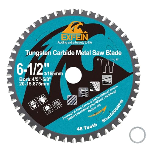 6-1/2" 48T Metal Circular Saw Blade - EXFEIN Tungsten Carbide Tipped Saw Blade Arbor 4/5" for Metal Sheet or Pipe, Angle Iron, Rebar, Ferrous Metals, Non-Ferrous Metals - size: 6-1/2"