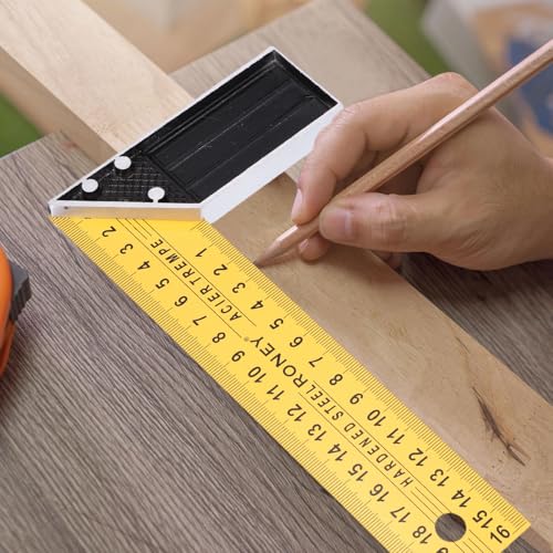 HARFINGTON 2Pcs Woodworking Square Ruler 6" Carbon Steel Try Square Metric Precision Framing Carpenter Tool Right Angle Ruler with Aluminium Handle for Professional Carpentry, Yellow Black - size: 6"