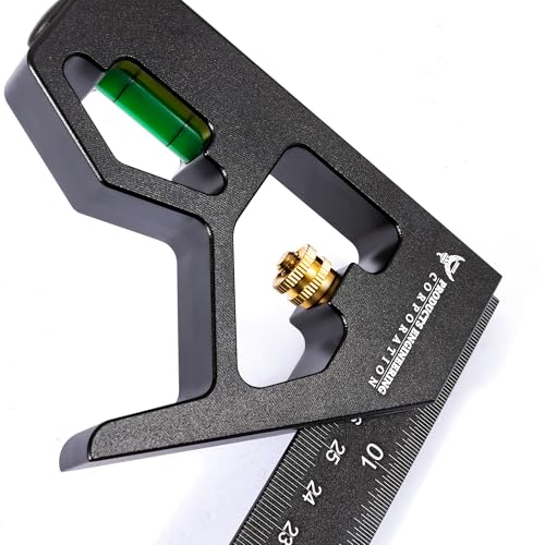 PEC Tools 2-Piece 12" Aluminum Combination Square Set - with Bubble Level and Draw Pin, Laser-Etched Markings for Accurate Measurement, Includes Both Inch&mm, Measuring Tool for Woodworking