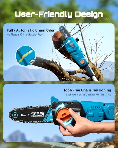 SEESII 21V 8-Inch Electric Pole Saw, Battery & Charger Included - color: True Blue