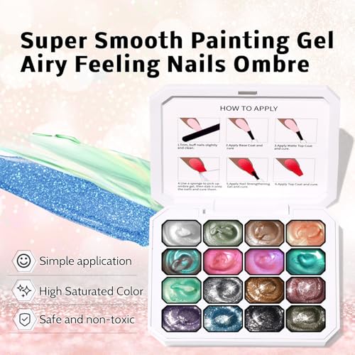 Glitter Pat Gel Ombre Nail Polish Palette, 16Colors Aurora Mermaid Nail Art - color: 16 Colors E