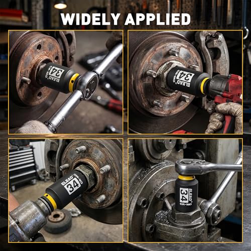 ELEAD 34 mm Socket 1/2" Drive Deep Impact Socket, Metric 6 Point 1/2-inch Drive Impact Axle Nut Sockets, CR-MO Nut Socket Set, Tools for Easy Removal of Axle Shaft Nuts - color: 34mm