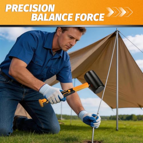 24 OZ Rubber Mallet Hammer, GIFT GLOVES. | Solid Head & Non-Slip Ergonomic Grip Handle, Soft Face Hammer For Woodworking, Flooring, Tiling, Camping and More - style: 24 OZ Rubber Mallet Hammer