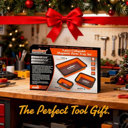 HORUSDY 3-Piece Magnetic Parts Tray Set, Tool Trays for Storage Organizer Screw, Bolts, Washers, Nuts and Small Tools. Tool Gifts for Men, Orange and Black - style: 3-Piece Magnetic Tray - Collapsible Red