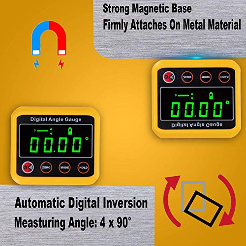 Magnetic Digital Angle Finder Protractor Inclinometer - Cube Digital Level Angle Gauge with Magnetic Base and Backlight - Precision Level Box for Woodworking, Construction, Machinery, Masonry (yellow) - color: Yellow