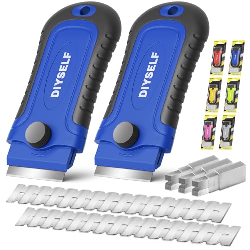 DIYSELF 2 Pack Razor Blade Scraper Tools with 30 Blades, Glass Scrapers - color: Blue, size: 2 Pack