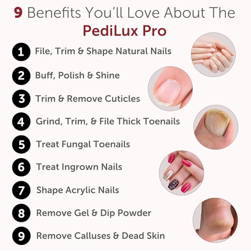 PediLux Pro Professional Manicure Pedicure Kit, Cordless Electric Nail File Drill Set, Thick Toenail Grinder, Toe Nail Dremel Tools, Filer, Buffer, Sander, Remove Cuticles, Callus for Women & Men - style: Red (Limited Edition)