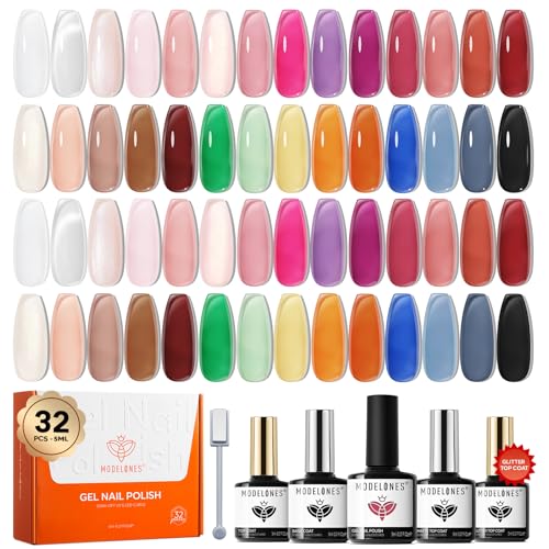 modelones Gel Nail Polish Set Jelly Glitter 32PCS 28Colors Nude Pink White - color: A2-Gloss Veil
