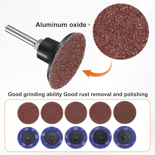 HARFINGTON 53pcs Quick Change Discs Set 1.8" Lock Sanding Discs with 1/4" Shank Pad Holder 36/60/80/120/240 Grit Surface Conditioning for Polish Rust Removal - size: 2"